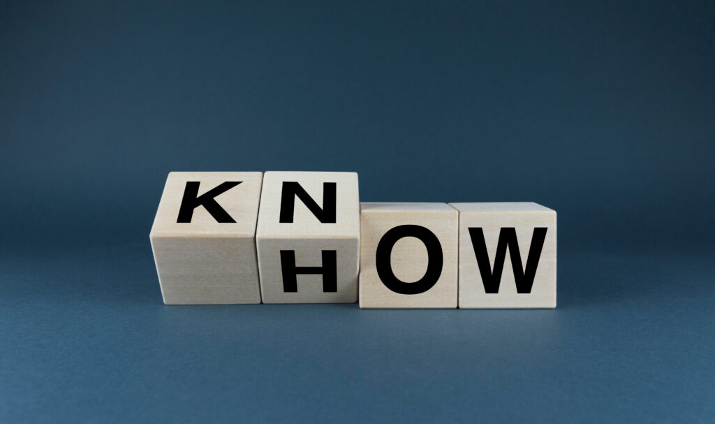 Know How. Cubes form the words Know How. An extensive concept of knowledge applications from everyday life to business